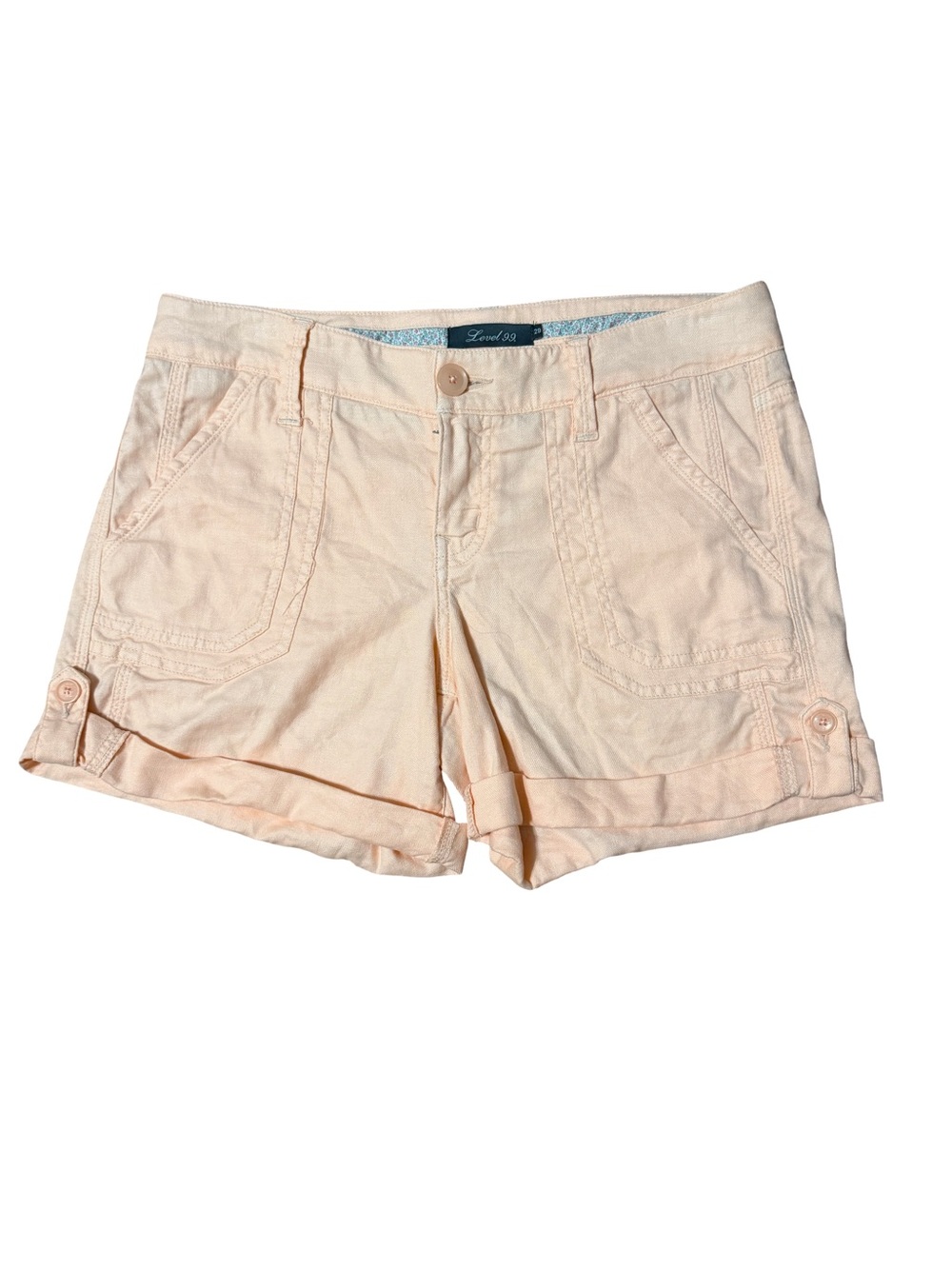 Level 99 Linen Blend Women's Light Peach Roll Tab Shorts Size 32
